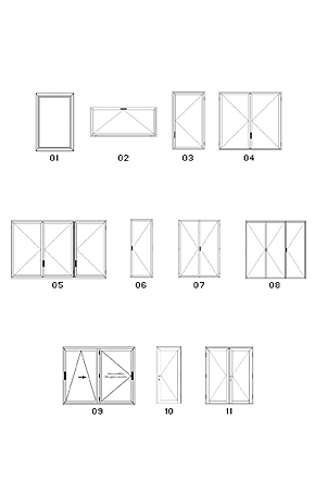 TIPOLOGIE DI APERTURA

- 01. FISSO CON FERMAVETRO O FISSO CON FINTA ANTA
- 02. WASISTAS
- 03. FINESTRA A 1 ANTA
- 04. FINESTRA A 2 ANTE
- 05. FINESTRA A 3 ANTE (2 ANTE + 1 ANTA)
- 06. PORTAFINESTRA A 1 ANTA
- 07. PORTAFINESTRA A 2 ANTE
- 08. PORTAFINESTRA A 3 ANTE (2 ANTE + 1 ANTA)
- 09. FINESTRA / PORTAFINESTRA SCORRI / RIBALTA
- 10. PORTONCINO A 1 ANTA
- 11. PORTONCINO A 2 ANTE

PROVE DI LABORATORIO - CERTIFICAZIONI

LA LINEA MARCHESE HA SUPERATO LE PROVE DI COLLAUDO RISPETTANDO LE NUOVE NORMATIVE EUROPEE:
- PROVA ARIA UNI EN 1026 - UNI EN 12207-4
- PROVA ACQUA UNI EN 1027 - UNI EN 12208-7A
- RESISTENZA AL CARICO UNI EN 12211 - UNI EN 12210-C3