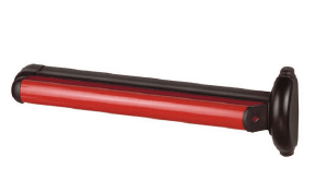 Uscita antipanico dispositivo [stretto] con rosso<br />
Barra in alluminio:<br />
Caratteristiche tecniche:<br />
- Cassa in alluminio verniciato nero<br />
- Barra in alluminio verniciate in rosso<br />
- meccanismi di acciaio zincato intemi<br />
- Minimo foglia widlh: mm. 400<br />
- Piazza del mandrino: mm. 9<br />
- lnteraxes: mm. 72<br />
- Peso: Kg. D 4,6 ca.<br />
- Su richiesta: con micro-switch