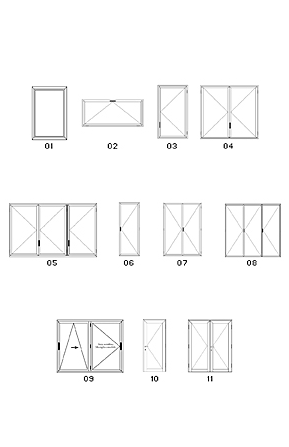 TIPOLOGIE DI APERTURA

- 01. FISSO CON FERMAVETRO O FISSO CON FINTA ANTA
- 02. WASISTAS
- 03. FINESTRA A 1 ANTA
- 04. FINESTRA A 2 ANTE
- 05. FINESTRA A 3 ANTE (2 ANTE + 1 ANTA)
- 06. PORTAFINESTRA A 1 ANTA
- 07. PORTAFINESTRA A 2 ANTE
- 08. PORTAFINESTRA A 3 ANTE (2 ANTE + 1 ANTA)
- 09. FINESTRA / PORTAFINESTRA SCORRI / RIBALTA
- 10. PORTONCINO A 1 ANTA
- 11. PORTONCINO A 2 ANTE

PROVE DI LABORATORIO - CERTIFICAZIONI

LA LINEA PRINCIPE HA SUPERATO LE PROVE DI COLLAUDO RISPETTANDO LE NUOVE NORMATIVE EUROPEE:
- PROVA ARIA UNI EN 1026 - UNI EN 12207-3
- PROVA ACQUA UNI EN 1027 - UNI EN 12208-6A
- RESISTENZA AL CARICO UNI EN 12211 - UNI EN 12210-C3